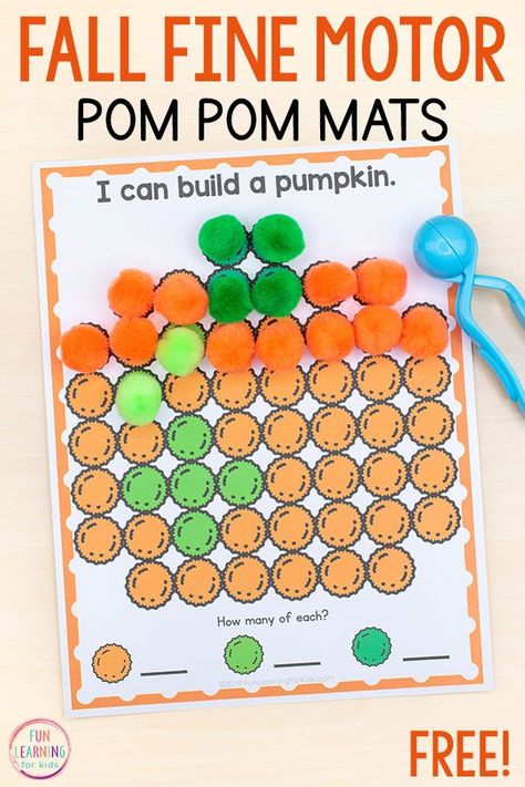 Looking for fall fine motor activities for preschool? These fall fine motor mats are perfect for you! #finemotor #preschool #preschoolactivities Fall Preschool Centers, Fall Fine Motor Activities, Pumpkin Activities Preschool, Pumpkins Preschool, Fall Lesson Plans, Fall Centers, October Activities, Fall Preschool Activities, Pumpkin Activities