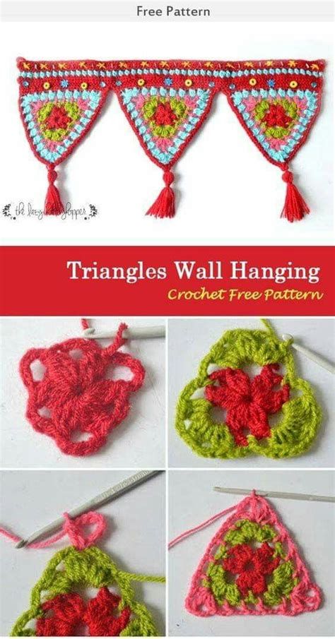 Crochet Diys, Crochet Triangles, Crochet Bunting Pattern, Triangle En Crochet, Quilt Triangles, Corak Krusye, Art Au Crochet, Wall Hanging Crochet, Bunting Pattern