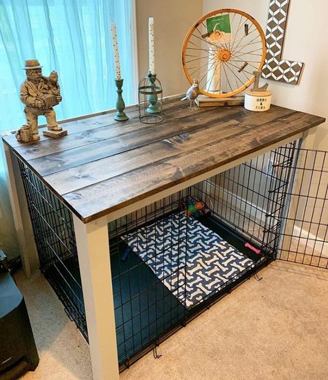 50 Best Dog Crate Ideas for Your Inspiration | Page 10 of 12 | The Paws Dog Kennel In Bedroom Ideas, Crate For Dogs Ideas, Decorating Dog Kennel, 42 Inch Dog Crate Table, Making Dog Crates Cute, Upcycle Dog Crate, Shelf Over Dog Crate, Build Around Dog Crate, Bedroom Ideas With Dog Crate