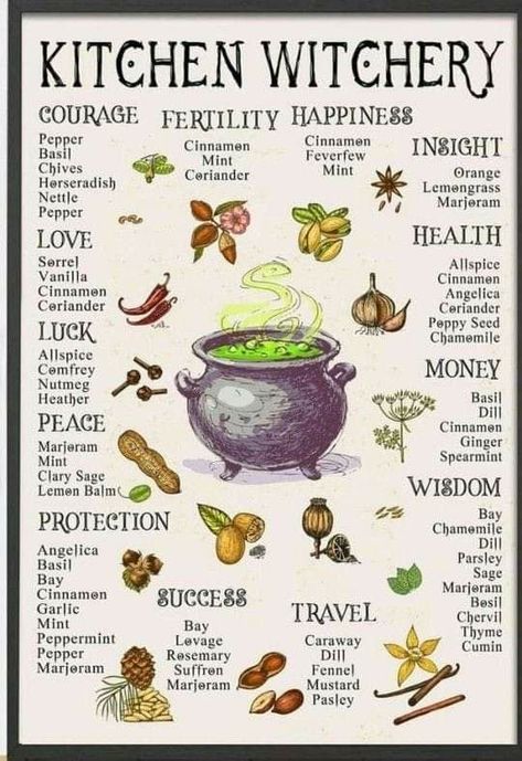 Kitchen Witchery: Best Ingredients for Each Type of Ritual Ingredients For Spells, Counter Clockwise Witchcraft, Kitchen Witchery Herbal Magic, Kitchen Witchery Aesthetic, Witchcraft Ingredients, Types Of Spells, Witch Jars, Pagan Celebrations, Spell Ingredients