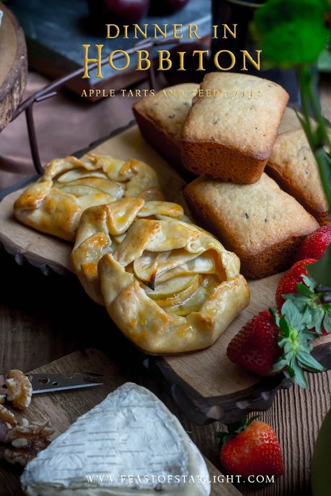 Recipe for apple tarts and seed cakes inspired by the Hobbiton evening dinner in New Zealand.  This feast held in celebration for Hobbit Day. Hobbit Food Recipes, Feast Of Starlight, Seed Cake Recipe, Hobbit Day, Hobbit Food, Fairytale Food, Cottagecore Recipes, Apple Tarts, Movie Food