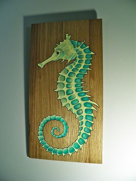 ~ Seahorse 2.0 - Wood Panel Art by April Henderlong ~  Original oil painting on a solid wood panel.  21'' by 10.5 inches.  Finished with a thick gloss coating to protect this piece from dust and age.  Ready to hang and created with love.  Available for Purchase Here... https://www.etsy.com/listing/128855004/seahorse-20?ref=shop_home_active Seahorse Painting, Sea Creatures Art, Sea Dragons, Seahorse Art, Sea Horses, Desenho Tattoo, Sea Horse, Sea Turtles, Fish Art