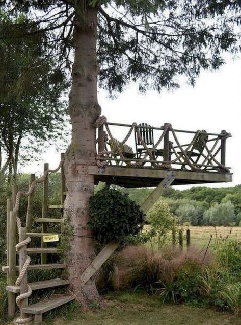 Tree House Diy, House Tree, Tree House Kids, Cheap Backyard, Cool Tree Houses, Tree House Designs, Backyard Pergola, Backyard Lighting, Backyard Playground