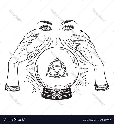 Hands Holding Crystal Ball Tattoo, Crystal Ball With Hands, Fortune Teller Drawing, Crystal Ball Hands, Fortune Teller Tattoo, Crystal Ball Tattoo, Magic Crystal Ball, Tattoo Poster, Soul Tattoo