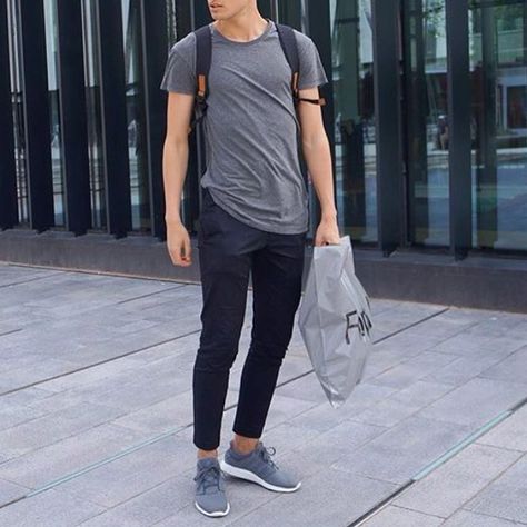 If you want to buy clothes inspired by all the outfits we upload make sure to visit our web platform  www.menwith.co! Gray Sneakers Outfit Men, Gray Sneakers Outfit, Gray Shoes Outfit, Grey Sneakers Outfit, Jogger Outfit, Sneakers Outfit Casual, Sneakers Outfit Men, Guy Fashion, Trainers Outfit