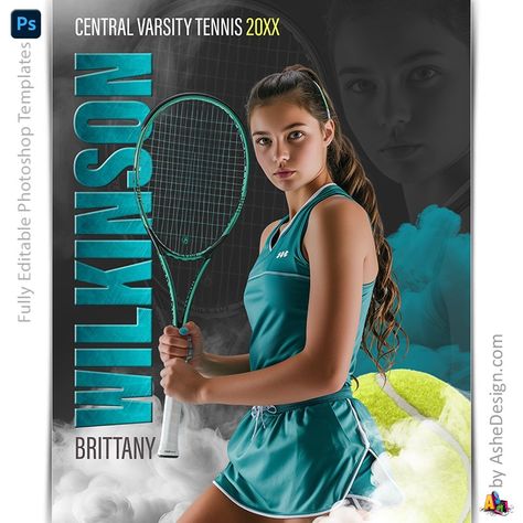 Up your sports photography game with our tennis templates for Photoshop! Our Sports Legends Tennis poster templates are perfect for creating team banners and senior night posters! These digital sports backgrounds are a powerhouse of creativity, offering professionally designed, layered Photoshop templates created to ensure your shots are showcased in the best light! These high-quality (300 DPI) templates are PSD files, measuring 8x10 and 16x20.  Whether you're a seasoned sports photographer or j Tennis Senior Night Posters, Senior Night Banners, Senior Posters, Senior Night Posters, Tennis Poster, Team Banners, Senior Banner, Tennis Posters, Sports Templates