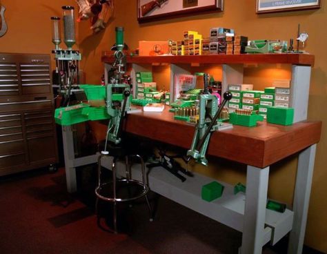 Reloading Table, Reloading Bench Plans, Reloading Room, Reloading Bench, Hunting Room, Wives Tales, Bench Ideas, Safe Room, Man Room