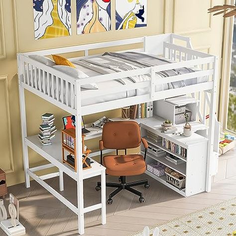 Built In L Shaped Desk, Cool Toddler Beds, Loft Beds For Teens, Storage Staircase, Full Loft Bed, Full Size Loft Bed, Gaming Center, Daybed With Drawers, Loft Bed Frame