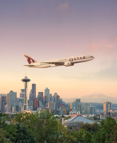 Seattle Airport Aesthetic, Qatar Airways Wallpaper, Pilot Dream, Seattle Airport, Travel Advertising Design, Hamad International Airport, Flight Schedule, Airplane Theme, Airport Aesthetic