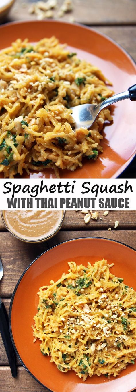 Spaghetti Squash with Thai Peanut Sauce - a quick and delicious way to prepare spaghetti squash with an Asian flavor Thai Spaghetti, Thai Peanut Sauce, Thai Peanut, Spaghetti Squash Recipes, Squash Recipes, Peanut Sauce, Spaghetti Squash, Veggie Dishes, Tempura