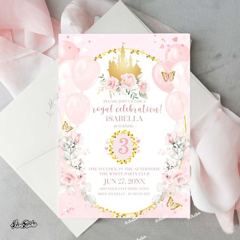 Princess Theme Birthday, Princess Invitations, Princess Castle, Beautiful Invitations, Party Needs, Invitation Printable, White Party, Princess Birthday, Birthday Party Invitation