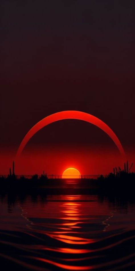 Red Sun Aesthetic, Red Sun Wallpaper, Red Sky Wallpaper, Crimson Red Color, Iphone Wallpapers Full Hd, Horizon Painting, Painting The Sky, Sun Painting, Planets Wallpaper