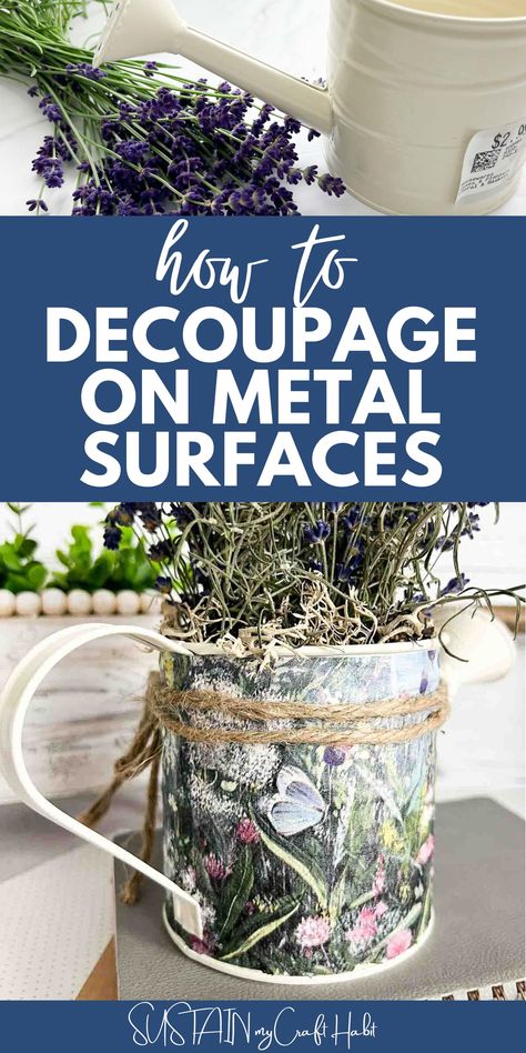 Today, we'll walk you through the essential techniques, materials, and tips you need to master the art of decoupage on metal. Decoupage On Metal Step By Step, Decoupage On Metal, Decopatch Ideas, Decoupage Metal, Fall Crafts For Adults, Decorative Paper Napkins, Decoupage Wood, Metal Watering Can, Decoupage Ideas