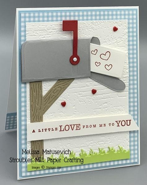 I am in love with this new bundle. It is fun to use and quite versatile. Card Mailbox, Stampin Up Valentine Cards, Sending Mail, Valentine Mailbox, Valentine Cards Handmade, Sending Love, Valentines Day Greetings, Hello Cards, Cricut Cards