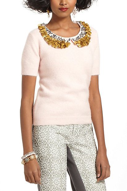 Anthro sweater @The Sequined Spaniel Embellished Shirt, Angora Sweater, Short Sleeve Sweater, Anthropologie Sweater, Collar Sweater, Anthropologie Sweaters, Sweater Making, Short Sleeved Sweaters, Peter Pan