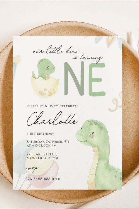 Dino First Birthday, Safari First Birthday, Dinosaur 1st Birthday, Baby Boy Birthday Themes, Baby First Birthday Themes, Wild One First Birthday, Dinosaur Birthday Party Decorations, Birthday Evite, 1st Birthday Invite