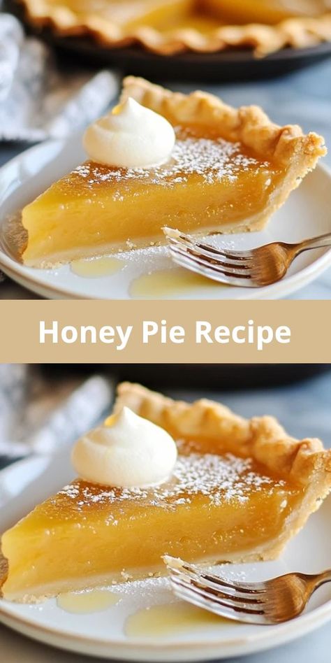 Looking for the perfect dessert? This Honey Pie recipe is a must-try! Made with a buttery, flaky crust and a creamy custard filling infused with the natural sweetness of honey, it’s a show-stopping treat for Salted Honey Pie Recipe, Honey Desserts Easy, Honey Sweetened Desserts, Honey Dessert Recipes, Honey Recipes Dessert, Recipes With Honey, Quince Pie, Honey Treats, Salted Honey Pie