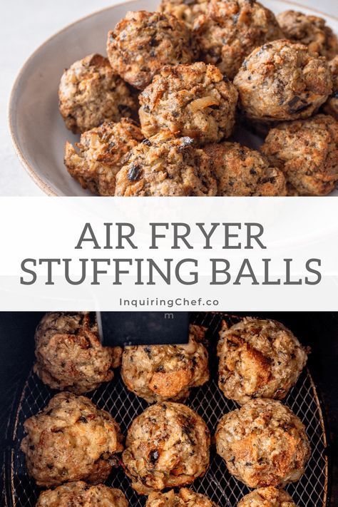 Stuffing Balls With Stove Top, Stuffing Balls Recipe Stove Top, Air Fryer Stuffing Balls, Fried Stuffing Balls, Stuffing Balls In Air Fryer, Stovetop Stuffing Balls, Balls Made Of Leftover Turkey And Stuffing, Stuffing Balls Recipe, Stove Top Stuffing Mix