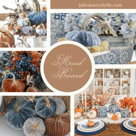 My favorite part of Thanksgiving is spending time with family and friends. Naturally, the table ... French Country Thanksgiving, Fall Decor With Blue, Country Thanksgiving, Bohemian Home Office, Fall Wonderland, Chinoiserie Pumpkins, Decorating For Fall, Square Cocktail Table, Fall Decor Dollar Tree