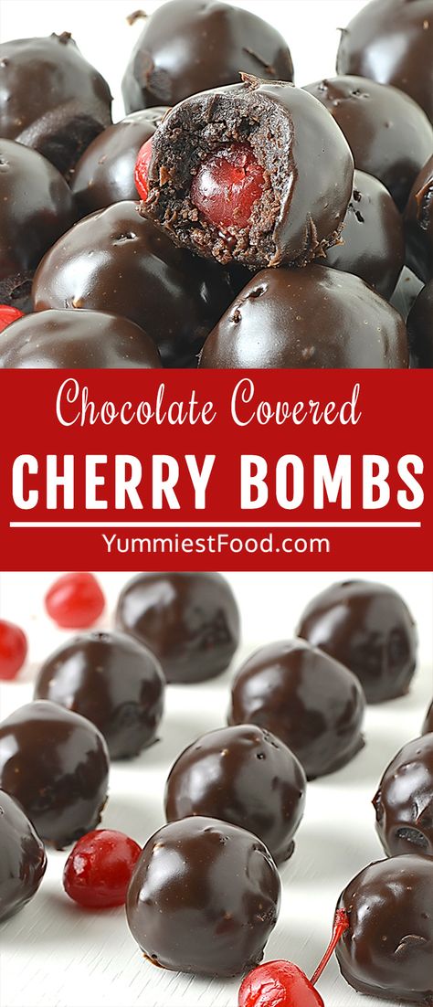 Chocolate Covered Cherry Brownie Bombs combine the flavors of chocolate brownie and cherry all wrapped up in a bite-sized delicious dessert! Yummiest Food, Chocolate Cherries, Cherry Brownies, Chocolate Covered Cherry, Chocolate Cherry Cake, Homemade Frosting, Popular Food, Chocolate Covered Cherries, Blogger Photos