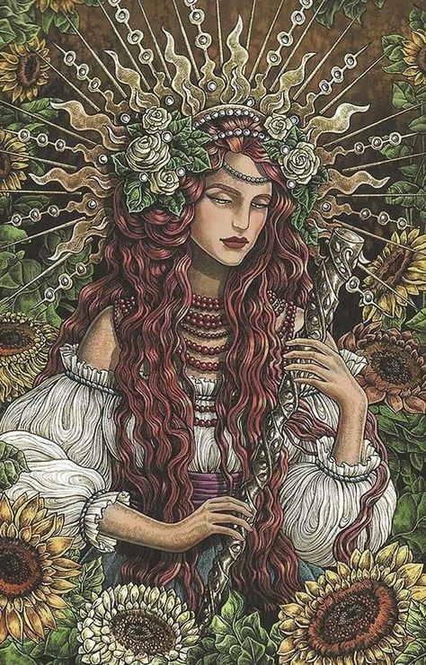 Queen Of Wands, Unique Tarot Cards, Empress Tarot Card, Empress Tarot, Wands Tarot, Slavic Mythology, Symbolic Art, Tarot Tips, Tarot Cards Art