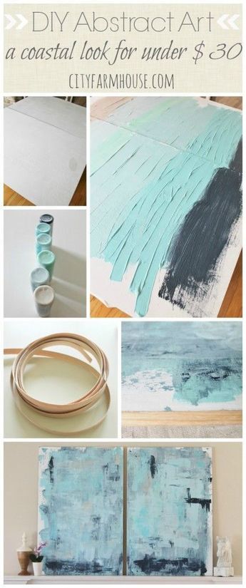 DIY Abstract Art-A Coastal Look For Under $30-City Farmhouse DIY home deocr, DIY cleaning supplies Diy Abstract Art, Modern Coastal Art, Cuadros Diy, Diy Wand, Abstract Art Diy, Diy Artwork, Soyut Sanat Tabloları, Ink Drawings, Modern Coastal