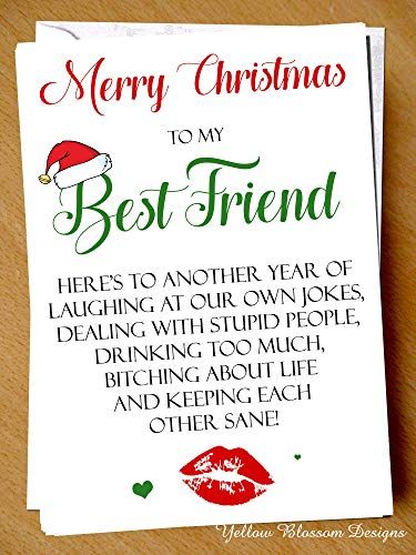 Bestie Friend Christmas Card Humour Best Friend BFF Here's To Another Year Merry Christmas Xmas : Amazon.co.uk: Handmade Products Christmas Card Text, Bff Christmas Gifts, Christmas Classroom Treats, Bff Christmas, Merry Christmas Friends, Xmas Quotes, Christmas Card Messages, Christmas Card Sayings, Cute Christmas Cards