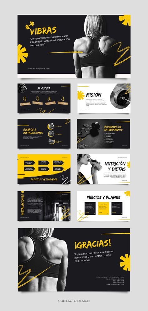 Customizable Canva Template for a Black, Yellow, and Gray Grunge Gym Slideshow Presentation. Grunge Presentation, Yellow Slides, Slideshow Presentation, Poster Idea, Powerpoint Layout, Brand Presentation, Business Website Design, Screen Layout, Idea Design