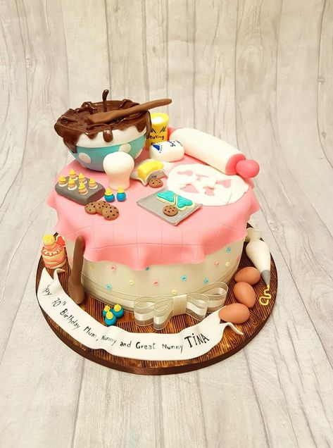 Bakery Themed Cake, Baking Themed Cake, Bakers Cake Design, Chef Cake, Baking Theme, Fiesta Cake, Tea Party Cake, Baker Cake, Cake Decorating With Fondant