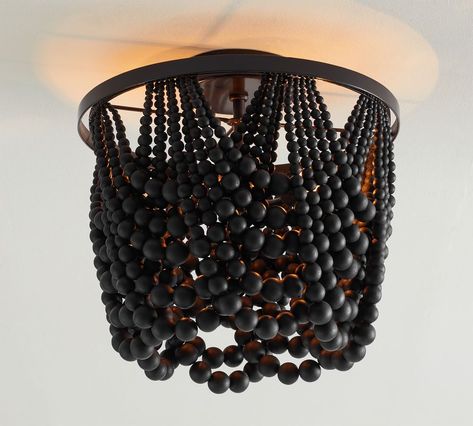 Amelia Wood Bead Flush Mount | Pottery Barn Chandelier Over Tub, Bead Chandelier, Wood Bead Chandelier, Layered Veil, Beaded Chandelier, Patio Lighting, Candelabra Bulbs, Pottery Barn Teen, Mirror Art