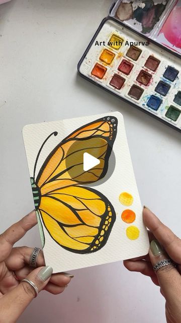 Watercolour Butterflies, Butterfly Watercolor Painting, Butterflies Painting, Sunset Yellow, Art Pretty, Pressed Paper, Butterfly Canvas, Watercolor Paintings Easy, Butterfly Painting