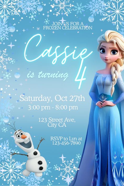 Elsa Birthday Invitation: Printable & Editable Template | Perfect for Frozen-Themed Parties Elsa Birthday Invitations, Elsa Birthday, Frozen Theme Party, Frozen Themed, Invitation Printable, Editable Template, Love Art, To The World, Birthday Invitations