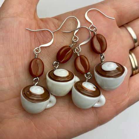 Ideas Arcilla, Crazy Earrings, Cup Charms, Coffee Earring, Earring Inspo, Weird Jewelry, Drop Earrings Silver, Food Earrings, Polymer Clay Jewelry Diy