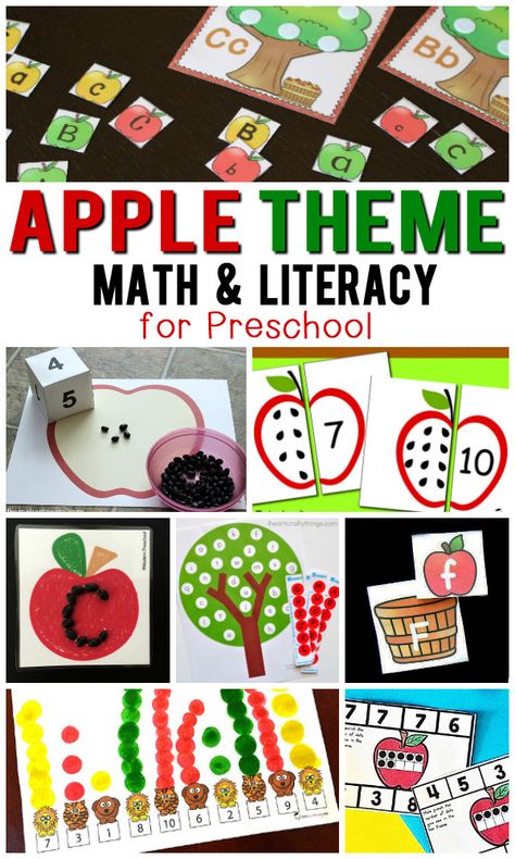 A collection of FREE Apple themed math and literacy printable activities for preschool kids. Includes number puzzles, counting, ten frames, do-a-dots, alphabet matching, letter sorting and tracing. Perfect for a Fall or Apple preschool theme. Apple Literacy Activities, Apple Songs, Apple Activities For Kids, Preschool Apple Theme Activities, Apple Literacy, Apple Theme Activities, Preschool Apple Theme, Letter Sorting, Apple Lessons