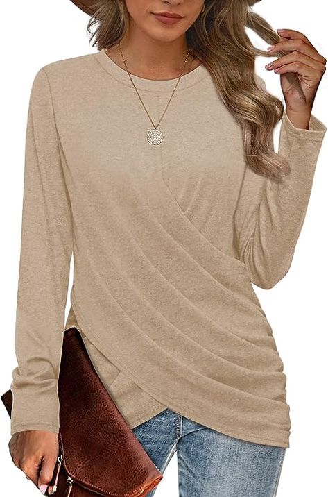 Love this. Simple yet elegant. Several colors available and right now (9/2023) there is a 30% coupon! Clothes For Women Over 60, Fall Long Sleeve Shirts, Fall Tunics, Women Fall Tops, Tunic Tops For Leggings, Tops Long Sleeve, Elegante Casual, Estilo Chic, Women Tunic Tops