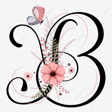 Letters With Flowers Drawing, Alphabet Images Design, Alphabet Ornaments, Letter Flowers, B Alphabet, B Letter, Card Png, Letter Ornaments, Birthday Illustration