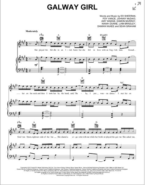 Galway Girl, Galway, Ed Sheeran, Sheet Music, Music