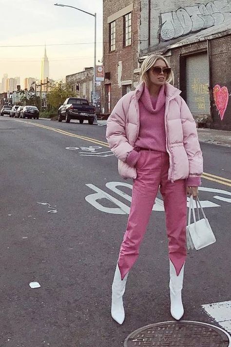 The Best of New York Winter Street Style | Who What Wear Barbiecore Street Style, Barbiecore Winter Outfit, All Pink Outfit Winter, Colorful Winter Outfits Street Styles, Pink Outfit Street Style, New York Street Style 2024, New York Outfits Winter Street Style, Street Style Winter 2022, Winter Street Style 2022