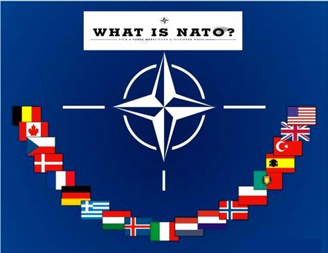 Attack on one member - attack on all.       https://rosecoveredglasses.wordpress.com/2017/04/06/68-years-of-nato-10-things-you-might-not-know-about-the-north-atlantic-treaty-organization/ Nato Flag, Penyiar Radio, Warsaw Pact, Nagasaki, Flags Of The World, European Countries, Hiroshima, Eu Flag, In The Middle