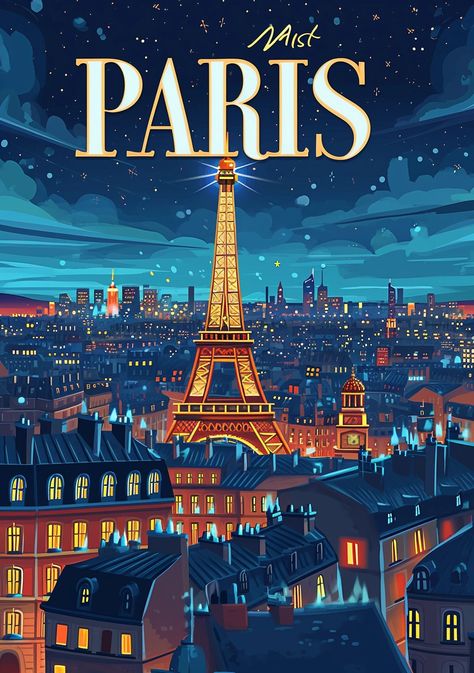 🎨💎Travel Wall Art with Midjourney Prompts - Go to the Link in my Bio🚨🔗 Paris Travel Poster, September Wallpaper, Night Paris, Paris Wall Decor, Paris Illustration, Travel Collage, Love Collage, Travel Poster Design, Vintage Advertising Posters