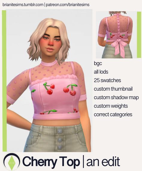 Cherry Top - an edit | Brianitesims on Patreon Maxis Match Clothing, Cc Top, Vampire Zombie, Witch Vampire, Mods Sims 4, 2000s Clothes, Sims4 Clothes, Sims 4 Maxis Match, Best Mods