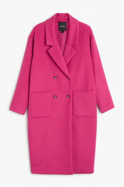 Monki Image 1 of Wool coat  in Pink Dark Pink Coats For Women, Cropped Fur Jacket, Womens Golf Wear, Pink Wool Coat, Fur Jacket Women, Suede Trench Coat, Womens Outdoor Clothing, Windbreaker Jacket Women, Womens Windbreaker