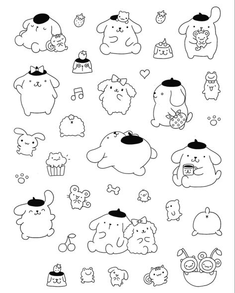 Pompompurin Tattoo, Easy Crazy Hairstyles, Sanrio Tattoos, Crazy Hairstyles, Flash Sheets, Diy Stationary, Black And White Stickers, Cute Little Tattoos, Black Stickers