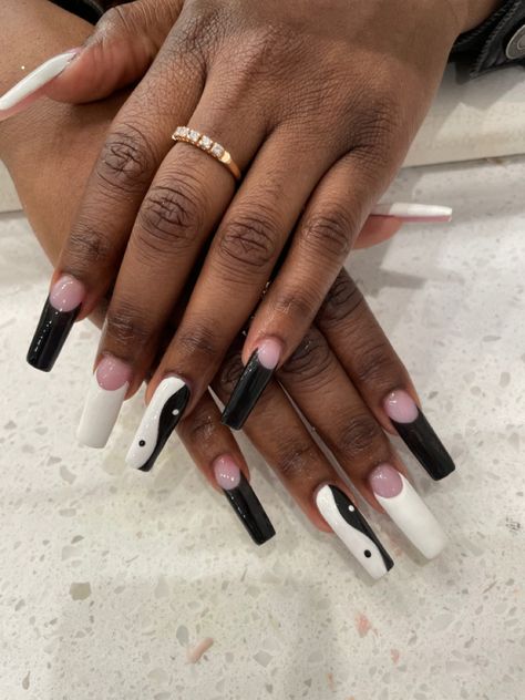 Yin And Yang Nails, Yin Yang Nails, Oval Nails Designs, Oval Nail, Flame Nails, Long Acrylic Nail Designs, Yin And Yang, Oval Nails, Dream Nails