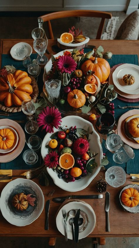 Discover stunning Thanksgiving tablescapes ideas for a simple elegant and modern celebration From moody and vintage to natural and rustic find inspiration for your holiday feast Enhance your tablescape with elegant white round table settings Get creative now Whimsical Thanksgiving Table, Thanksgiving Minimalist Decor, Thanksgiving Flower Centerpieces Table, Thanksgiving Table Settings Round Table, Outside Thanksgiving Dinner Table, Natural Thanksgiving Tablescapes, Moody Thanksgiving Tablescape, Moody Thanksgiving, Thanksgiving Tablescapes Ideas