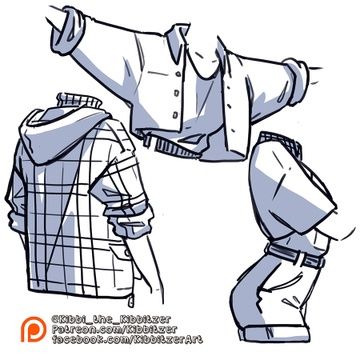 Clothes Drawings Reference, Kibbitzer Clothes Reference, Clothes Study Drawing, Kibbitzer Clothes, Clothing Refrences Drawings, Character Design References Clothes, Clothes For Artists, How To Draw Anime Clothes, Flannel Drawing Reference