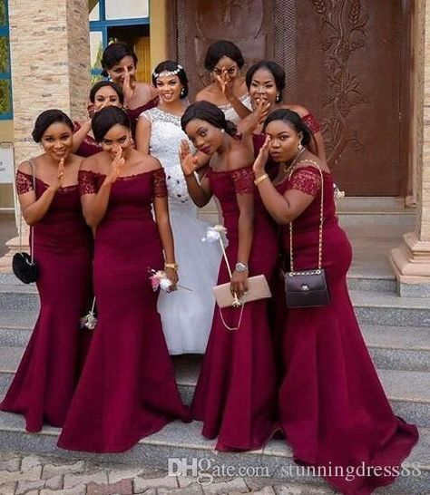 Bestmaids Dresses, Bridesmaid Dresses Off The Shoulder, Nigerian Bridesmaid Dresses, African Bridesmaids, African Bridesmaid Dresses, Dresses Off The Shoulder, Bridesmaid Dress Collection, Bridesmaid Attire, Burgundy Bridesmaid