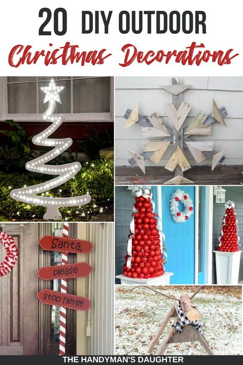 Diy Wood Christmas Outdoor Decor, Christmas Decor Ideas Diy Outdoor Winter Wonderland, Xmas Diy Decorations Outdoor Christmas, Diy Outdoor Wooden Christmas Decorations, Outdoor Wood Christmas Decorations, Christmas Porch Decor Diy, Simple Outdoor Christmas Decorations, Driveway Christmas Decorations, Christmas Decor Ideas Outdoor Diy