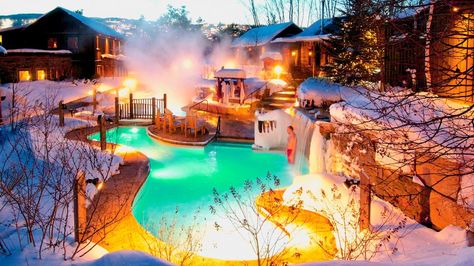 This Beautiful Canadian Hot Spring Is Located Just 2 Hours Away From Toronto Ontario Winter, Canadian Road Trip, Best Ski Resorts, Ski Vacation, Winter Destinations, Thermal Bath, Outdoor Spa, Luxury Spa, Mountain Resort