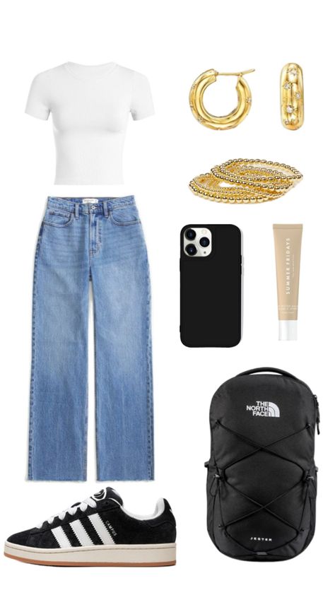 Outfit inspo with jeans and adidas campus Outfit Inspo With Jeans, Outfit Ideas For School Casual, Outfit Campus, School Outfit Ideas, Campus Outfit, Simple Outfits For School, High School Outfits, First Day Of School Outfit, Cute Outfits For School